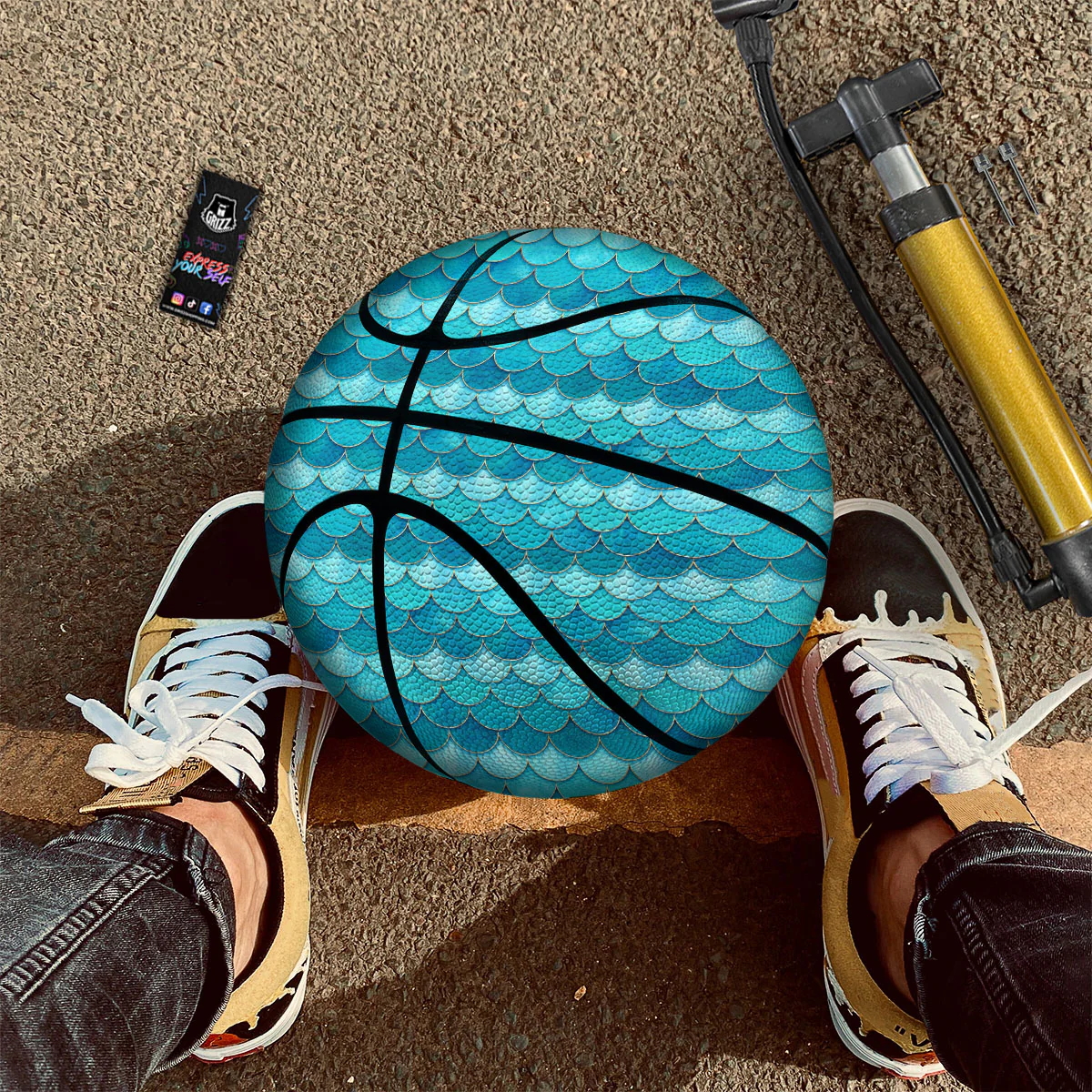 Scales Mermaid Blue Print Pattern Basketball - Image 3