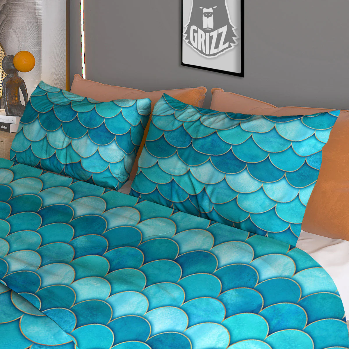 Scales Mermaid Blue Print Pattern Duvet Cover Bedding Set - Image 3