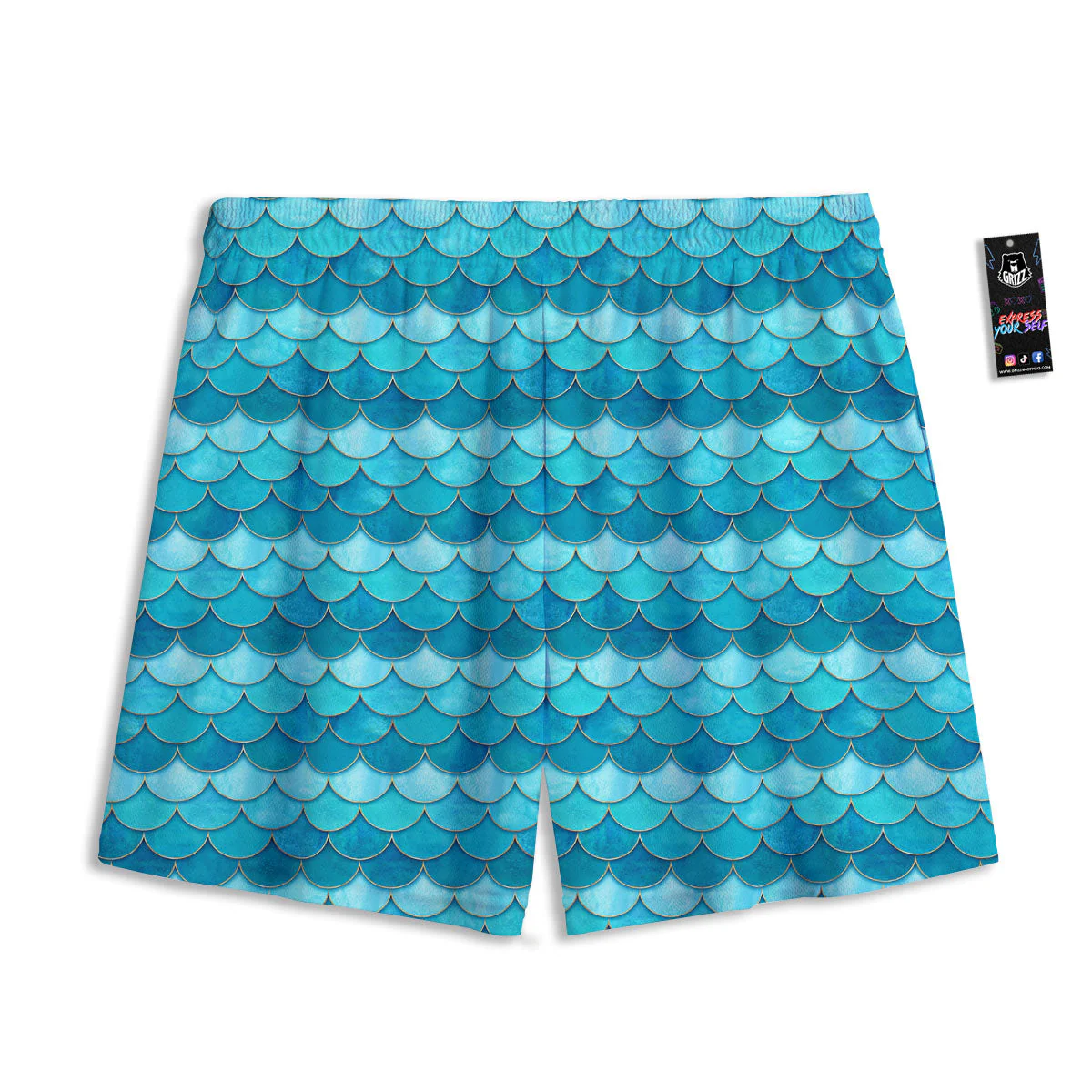 Scales Mermaid Blue Print Pattern Mesh Shorts - Image 2