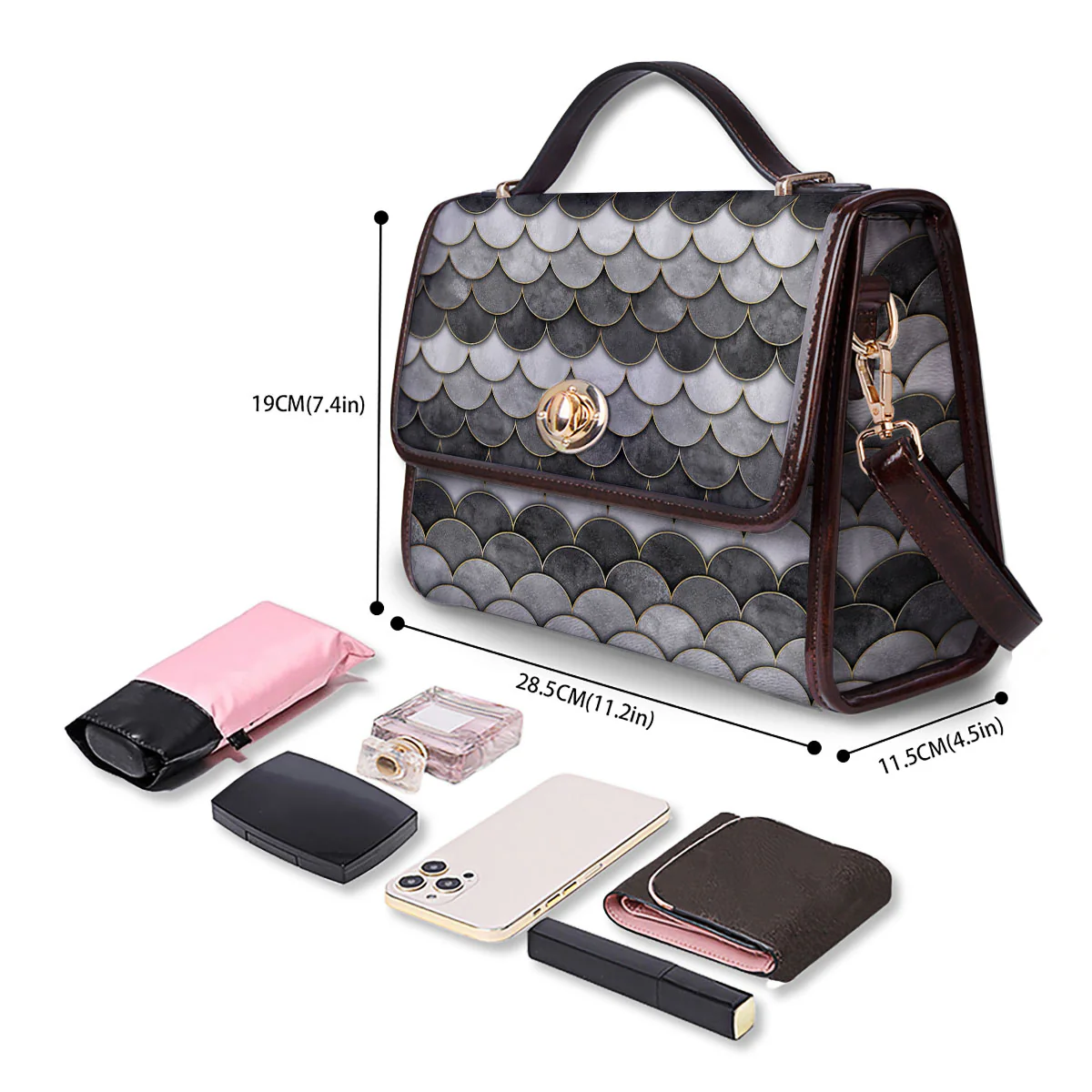 Scales Mermaid Print Pattern Women's Satchel Bag - Image 4