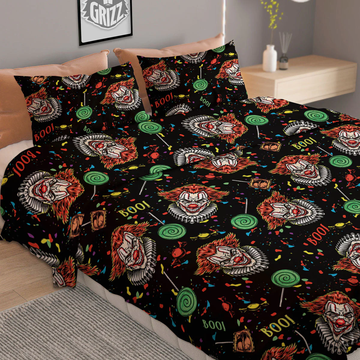 Scary Clown Halloween Print Pattern Duvet Cover Bedding Set - Image 2