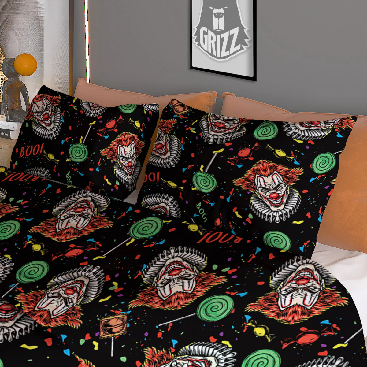 Scary Clown Halloween Print Pattern Duvet Cover Bedding Set - Image 3