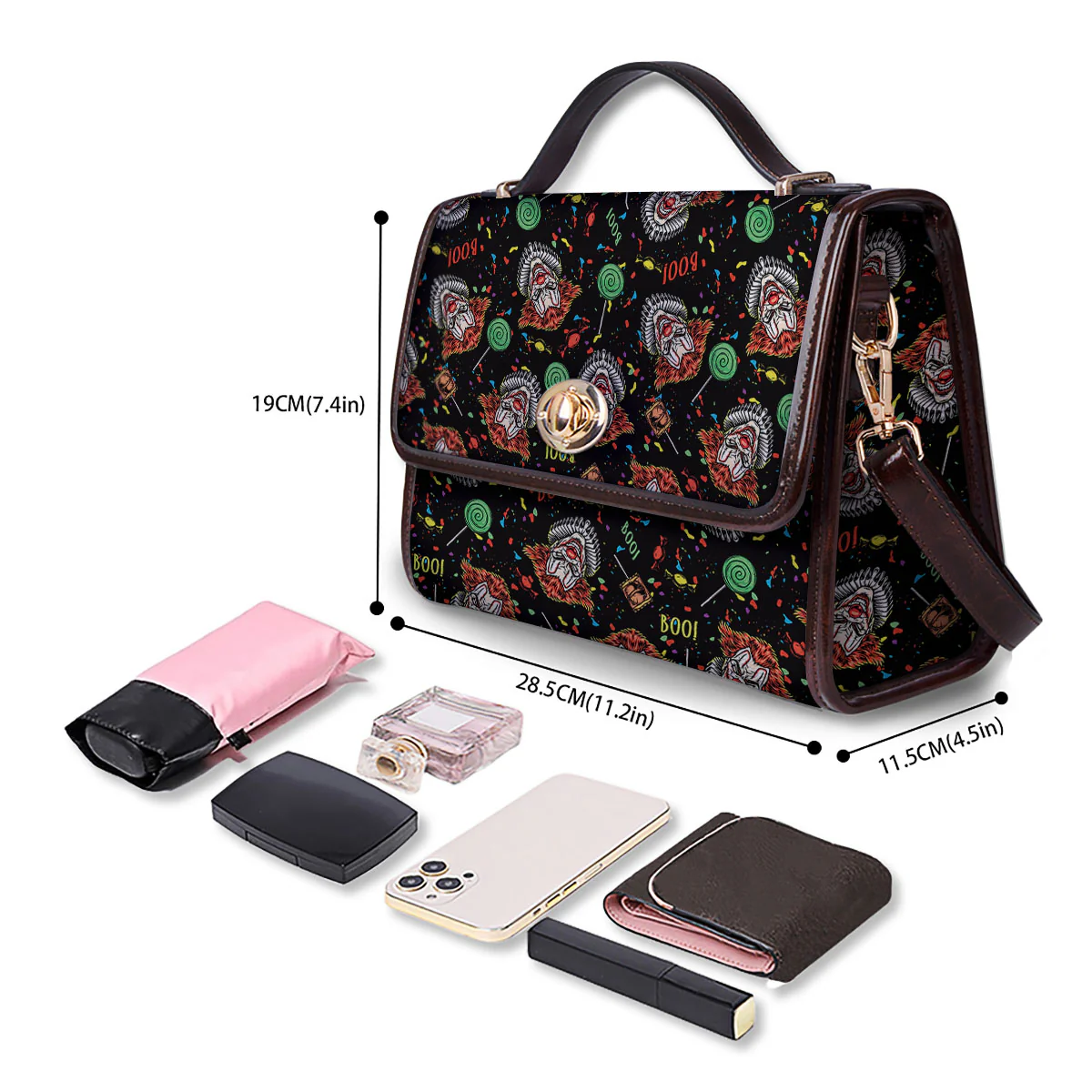 Scary Clown Halloween Print Pattern Women's Satchel Bag - Image 4