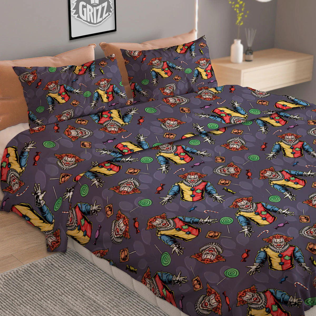 Scary Evil Clown Print Pattern Duvet Cover Bedding Set - Image 2