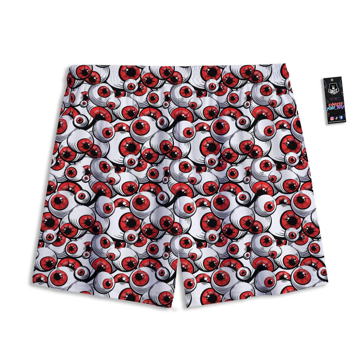 Scary Red Eyes Print Pattern Mesh Shorts - Image 2