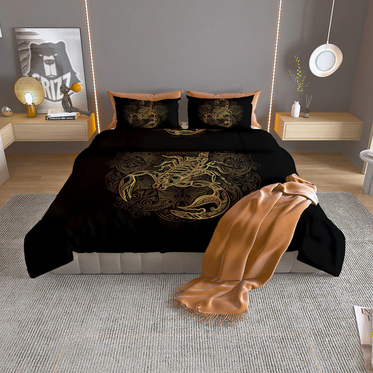 Scorpio Gold Print Duvet Cover Bedding Set