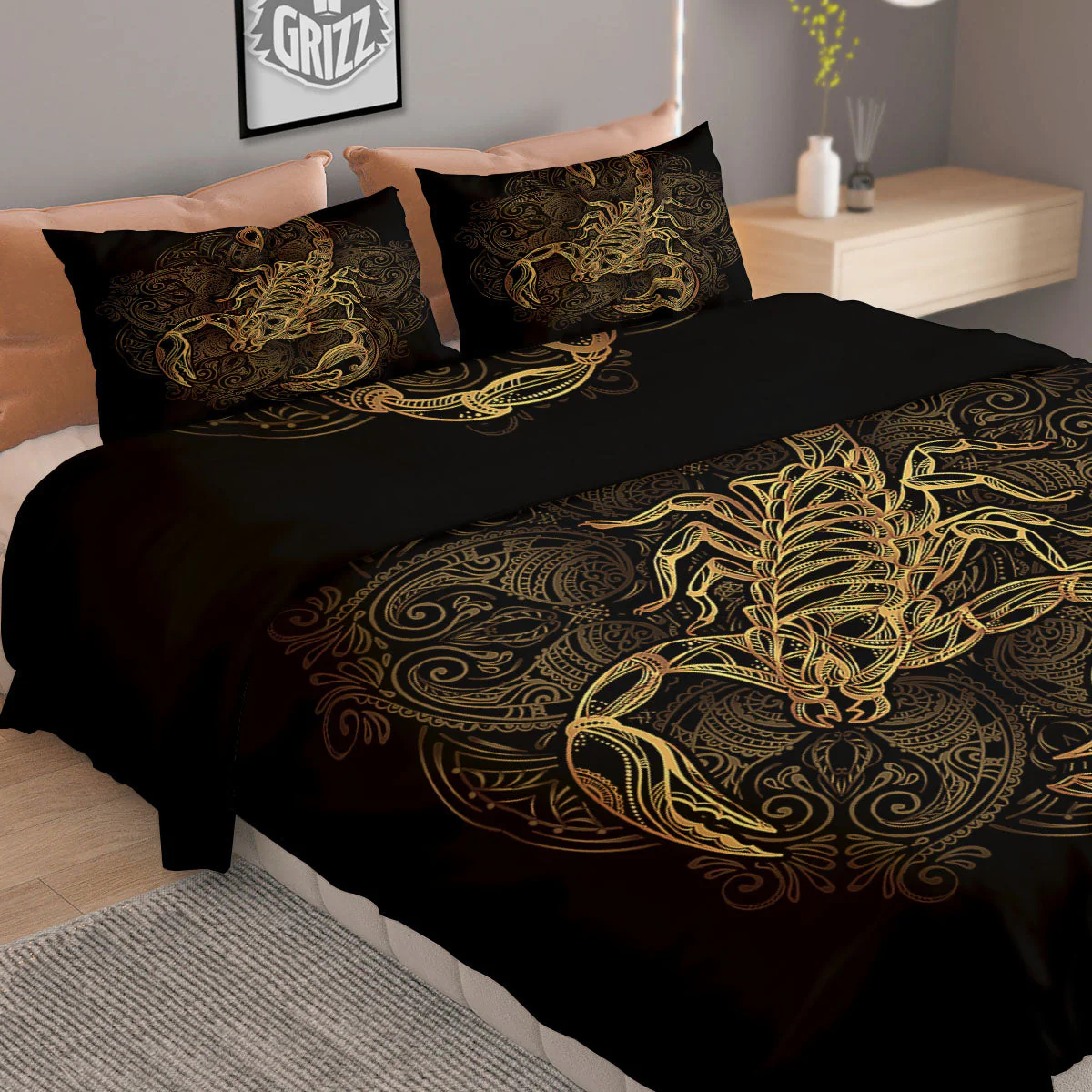 Scorpio Gold Print Duvet Cover Bedding Set - Image 2