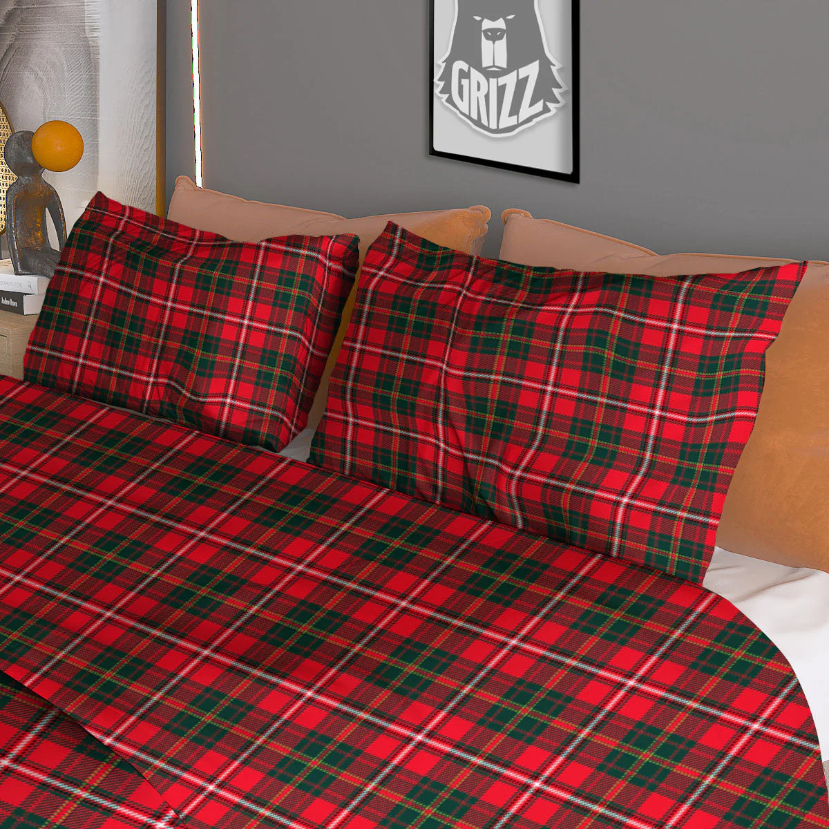 Scottish Tartan Green And Red Print Duvet Cover Bedding Set - Image 3