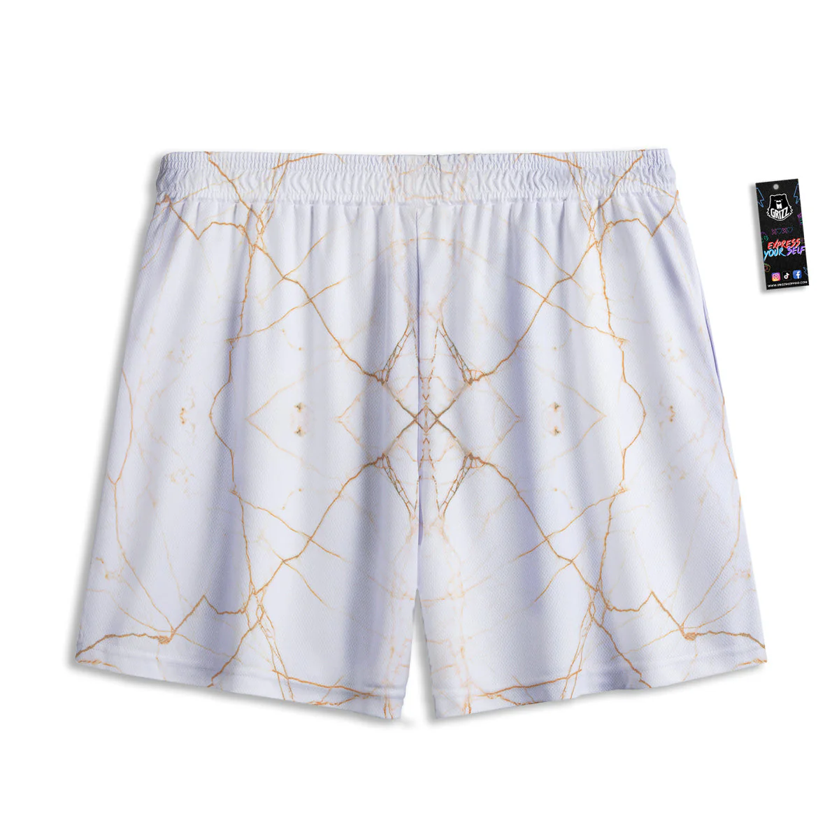 Scratch Marble White Gold Print Pattern Mesh Shorts - Image 2