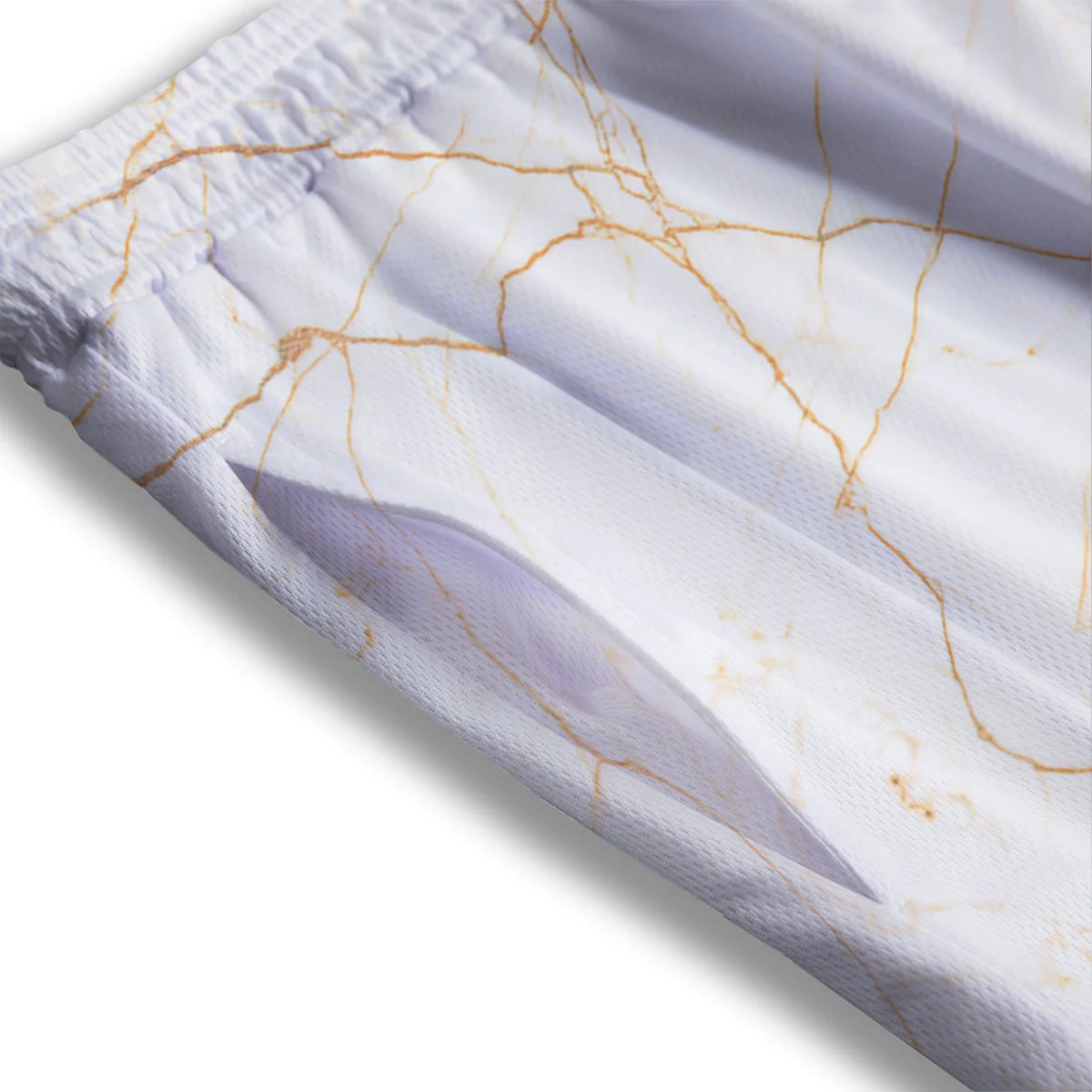 Scratch Marble White Gold Print Pattern Mesh Shorts - Image 3