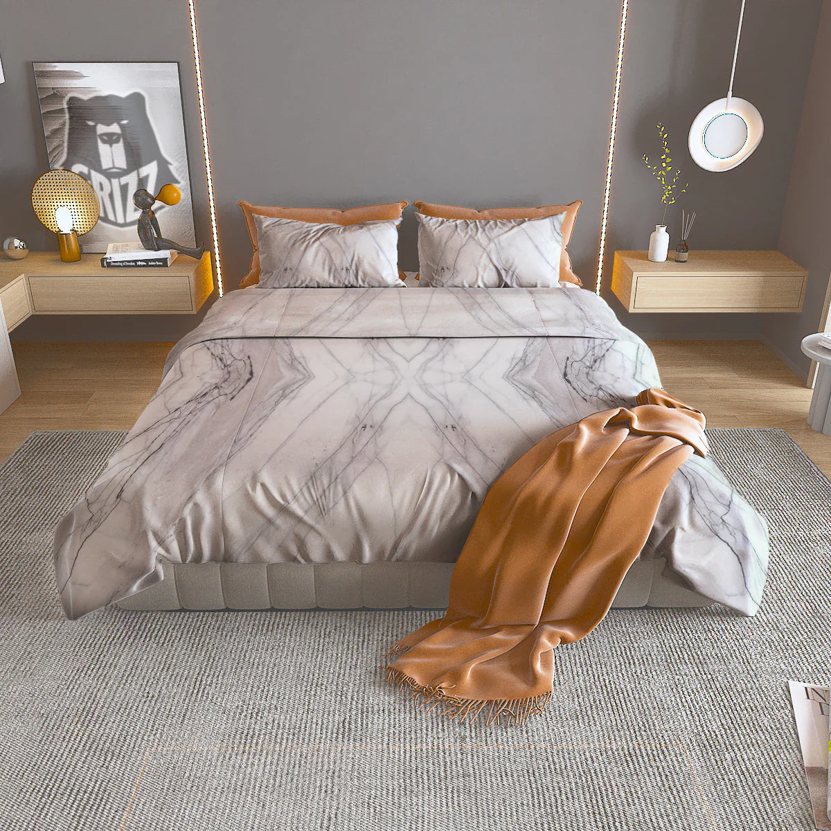 Scratch Marble White Gray Print Pattern Duvet Cover Bedding Set