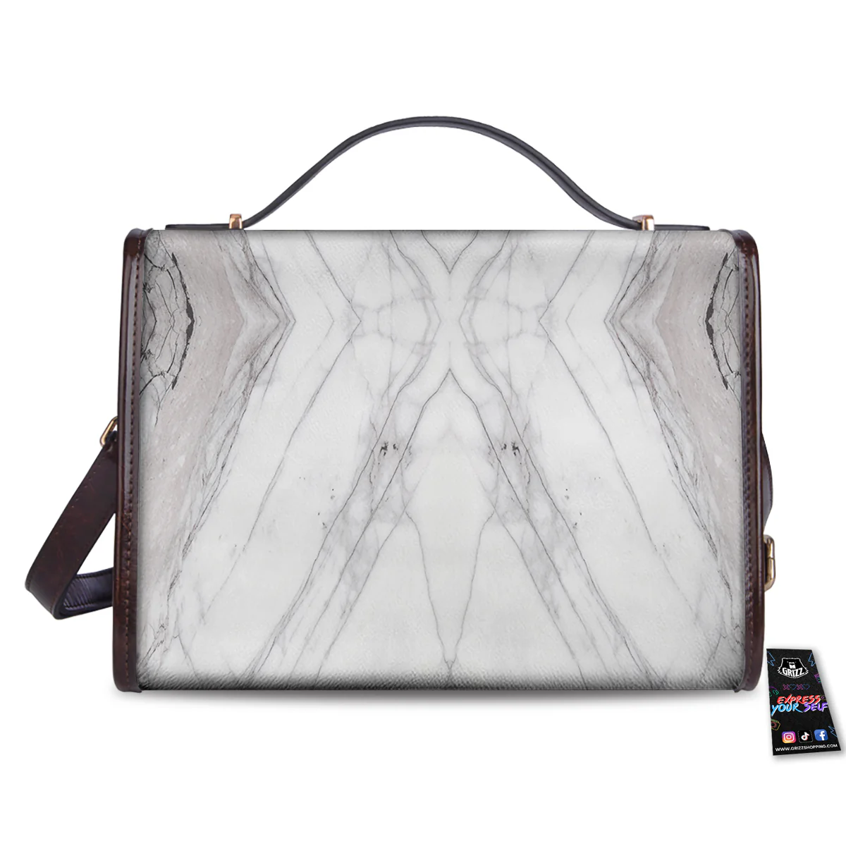 Scratch Marble White Gray Print Pattern Women's Satchel Bag - Image 2