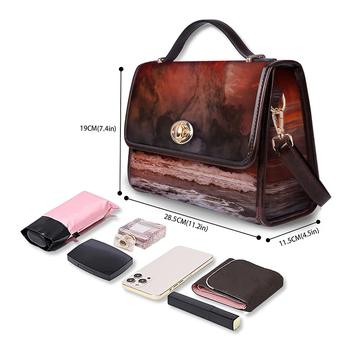 Sea And Volcano Print Women's Satchel Bag - Image 4