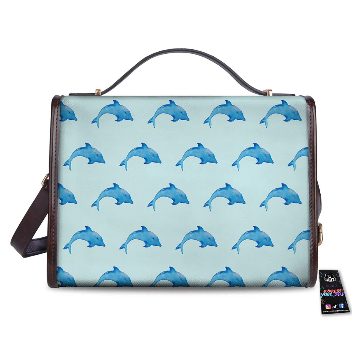 Sea Dolphin Watercolor Print Pattern Women's Satchel Bag - Image 2