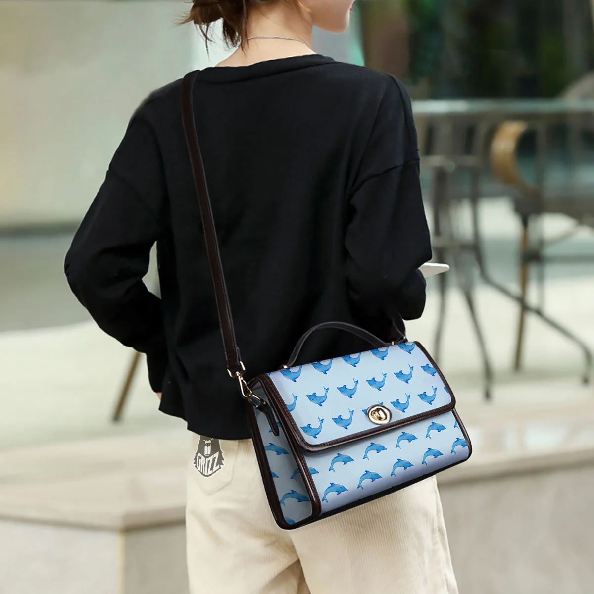 Sea Dolphin Watercolor Print Pattern Women's Satchel Bag - Image 3