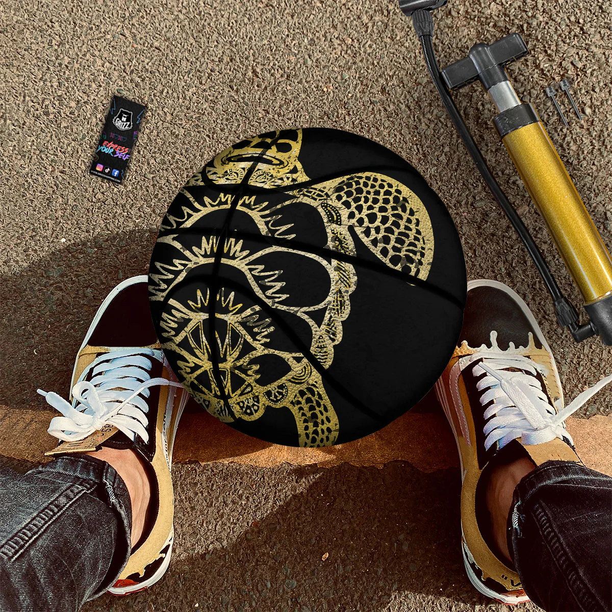 Sea Turtle Gold And Black Print Basketball - Image 2
