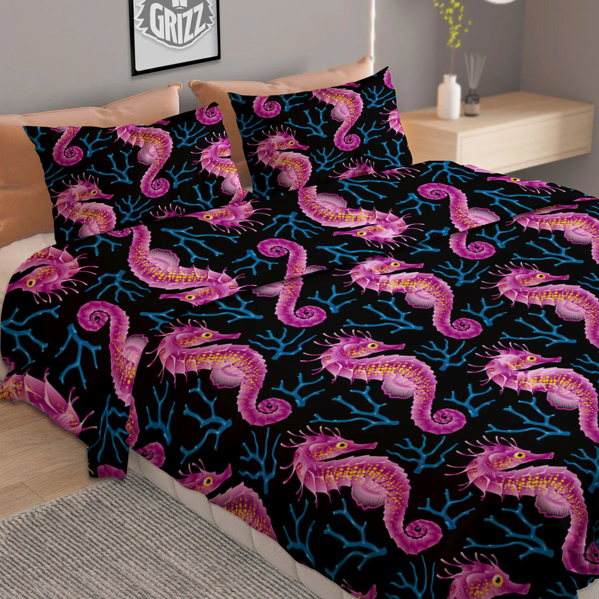 Seahorse Purple Print Pattern Duvet Cover Bedding Set - Image 2