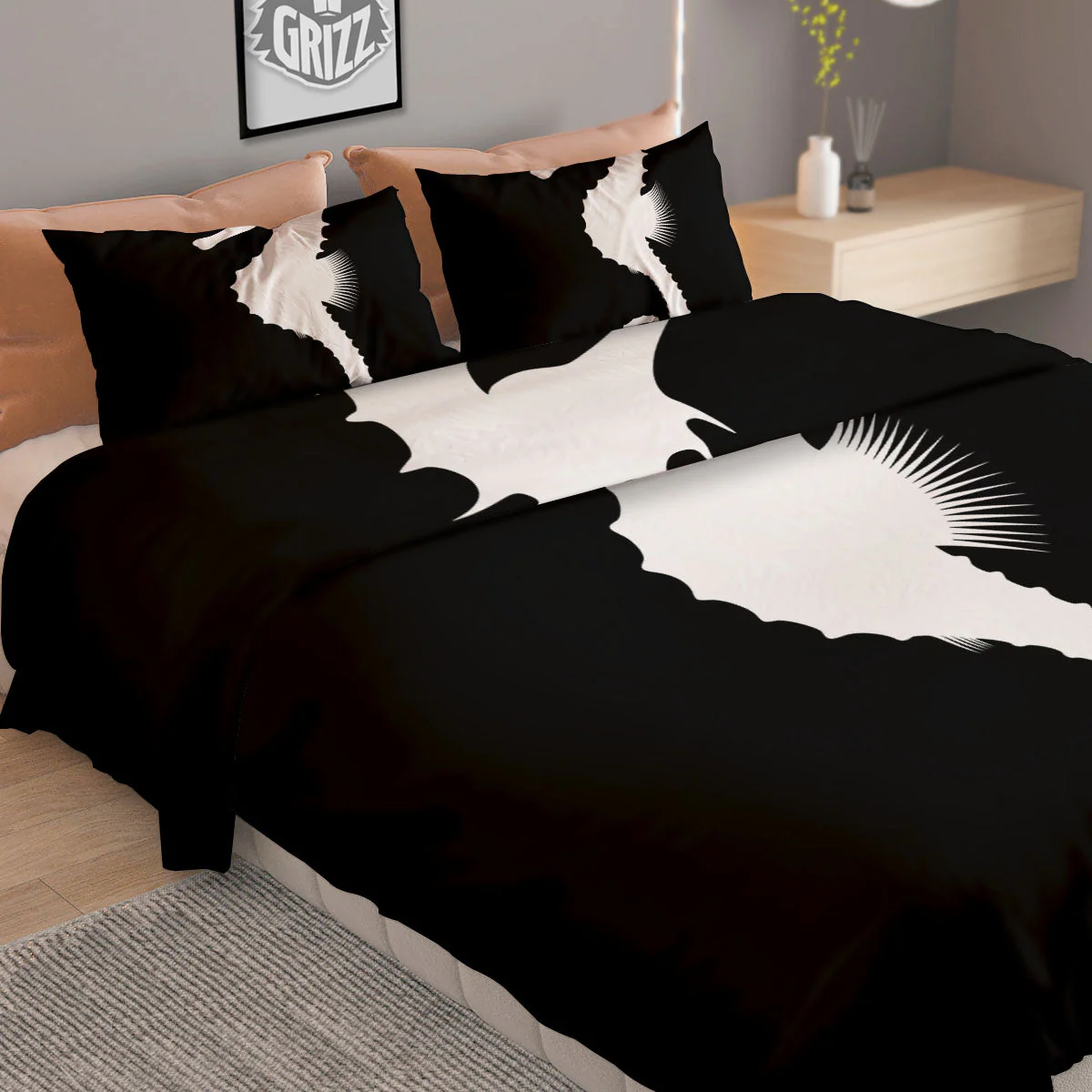 Seahorse White And Black Print Duvet Cover Bedding Set - Image 2