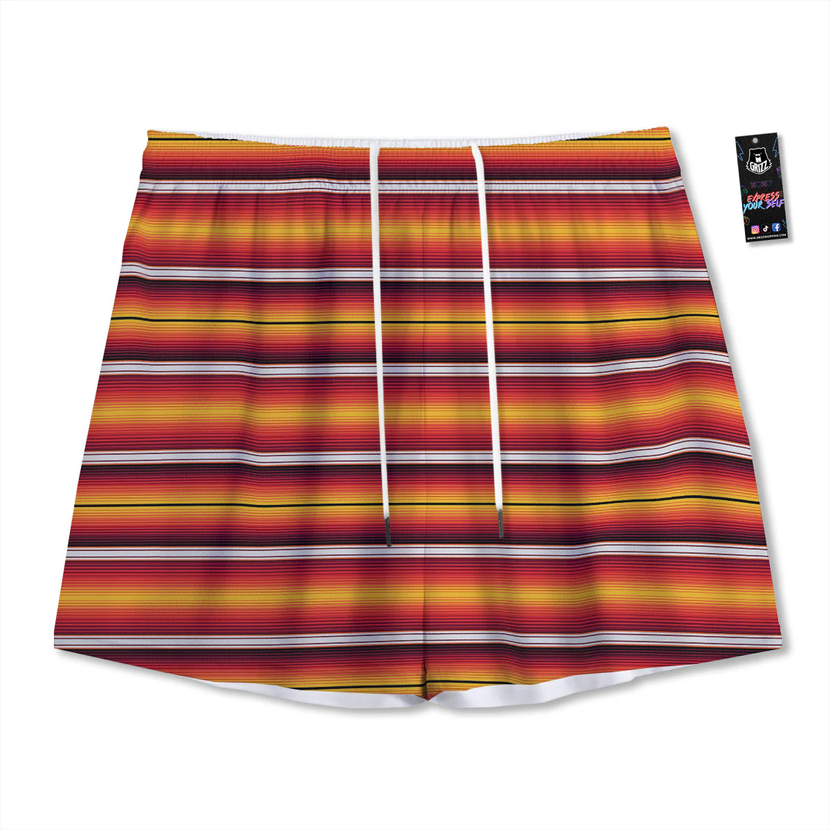 Serape Ethnic Boho Stripes Mexican Black Orange Print Mesh Shorts