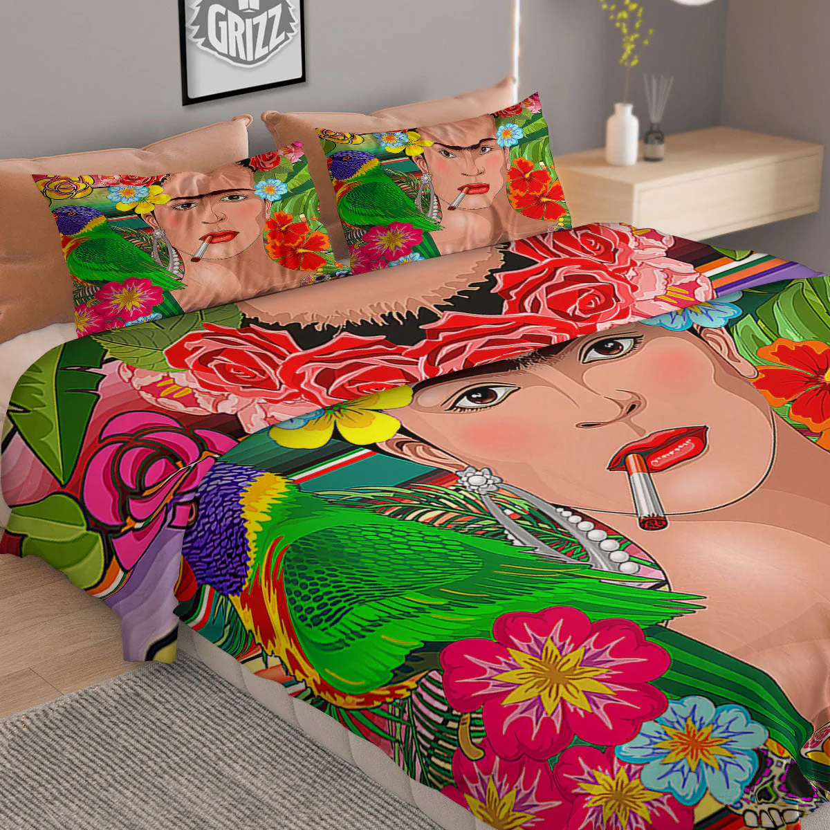 Serape Frida Kahlo Print Duvet Cover Bedding Set - Image 2