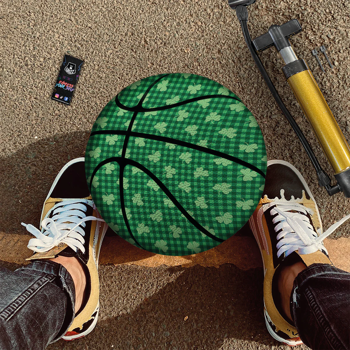 Shamrock Green Plaid Print Pattern Basketball - Image 2