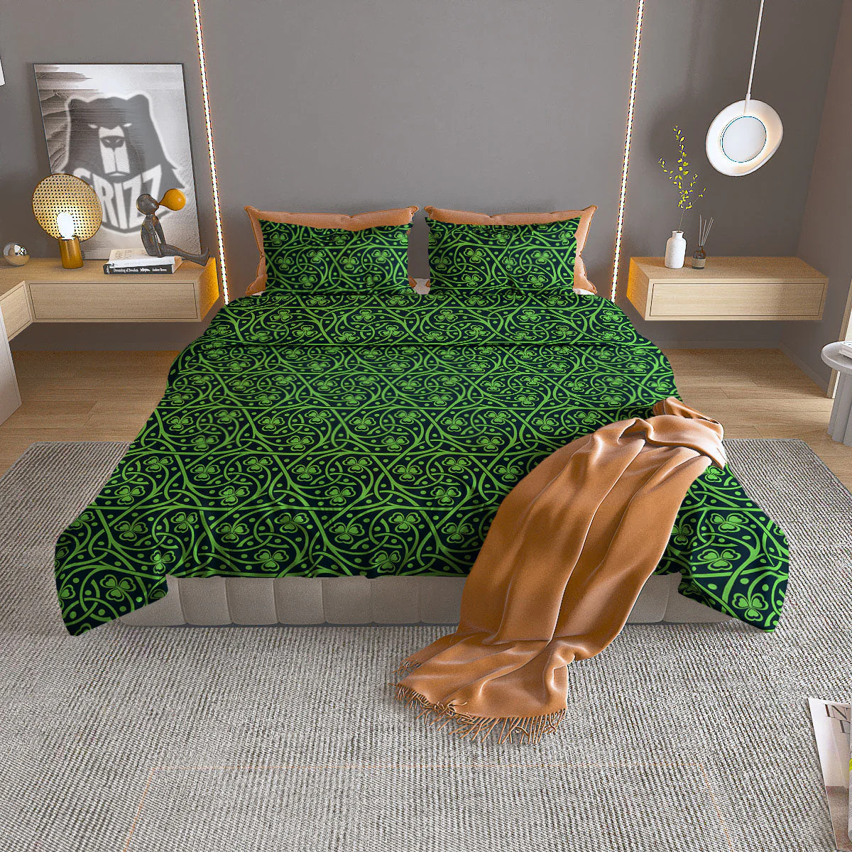 Shamrock Irish Print Pattern Duvet Cover Bedding Set