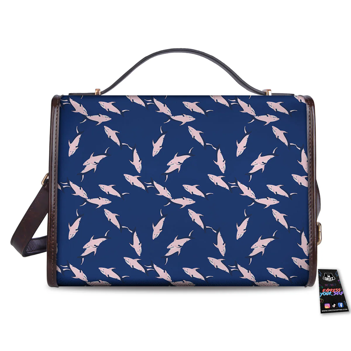 Shark Blue And Pink Print Pattern Women's Satchel Bag - Image 2