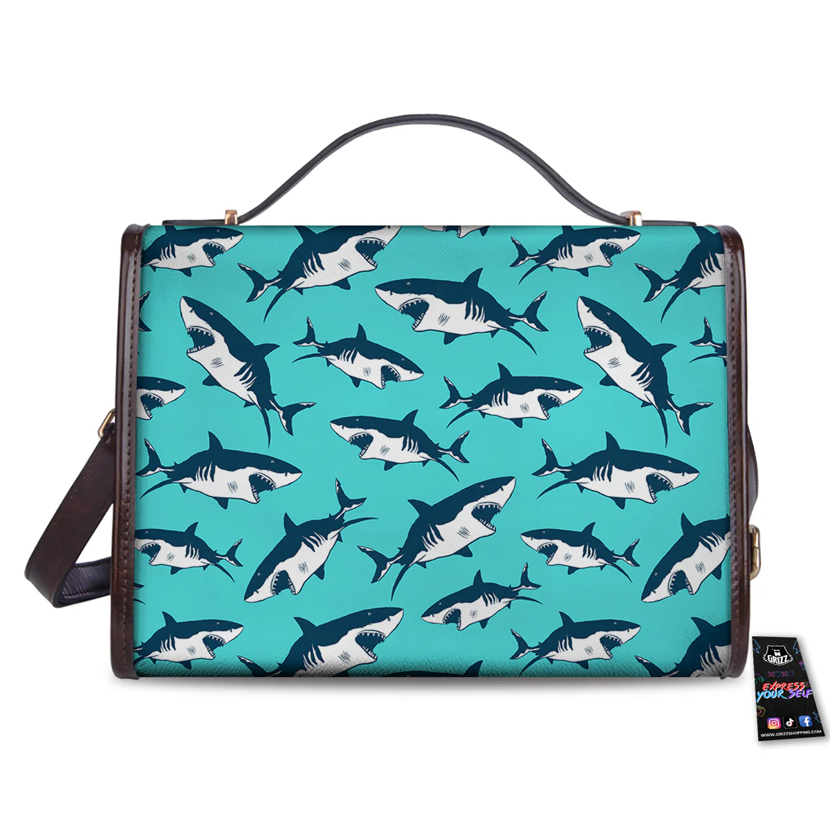 Shark Blue Print Pattern Women's Satchel Bag - Image 2