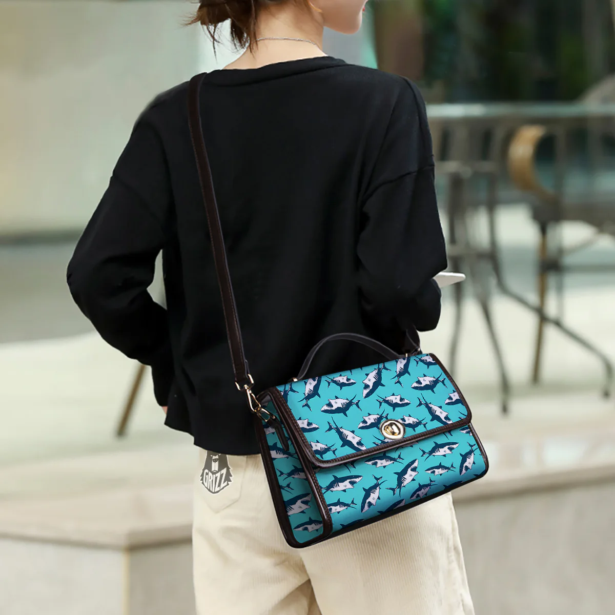 Shark Blue Print Pattern Women's Satchel Bag - Image 3