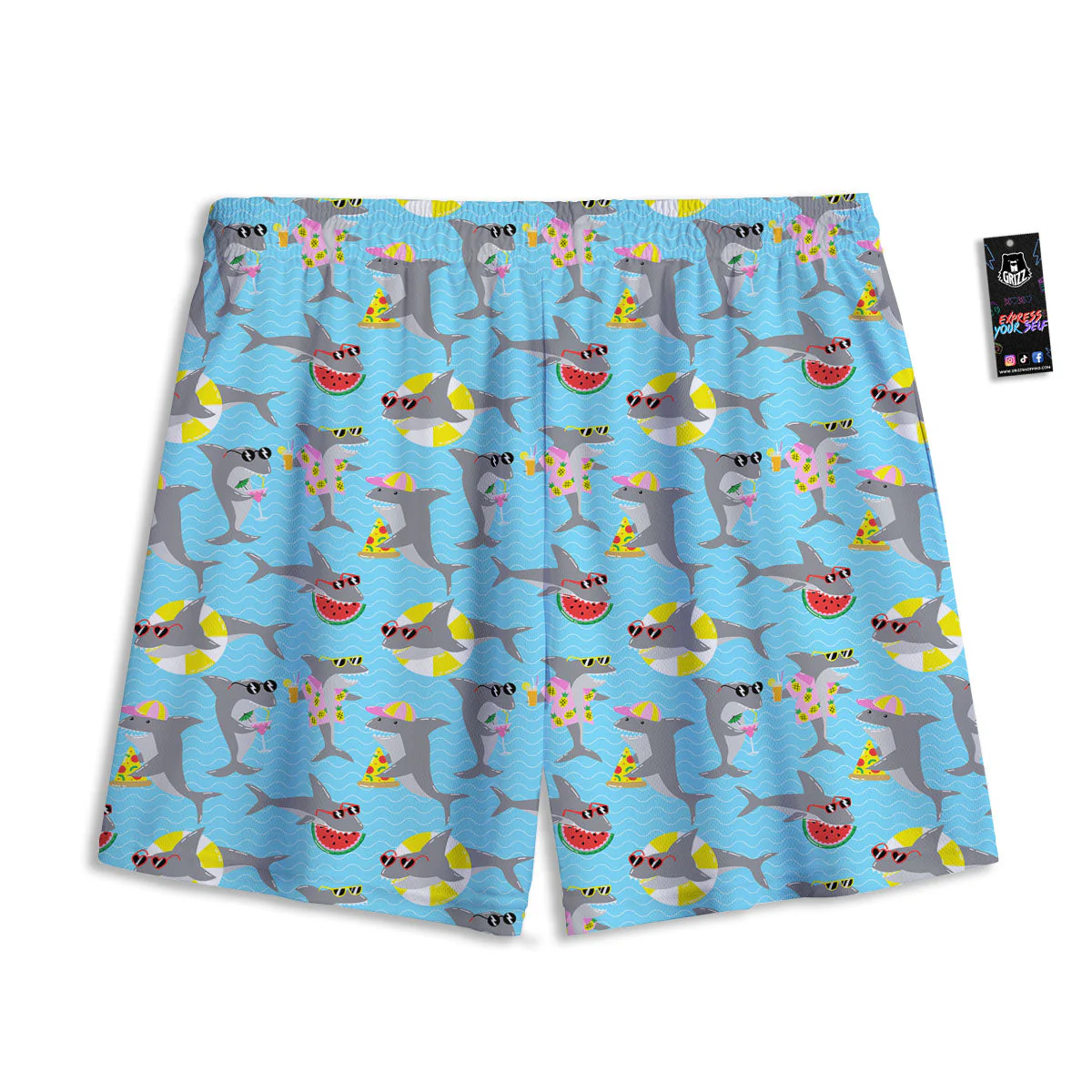 Shark Cartoon Print Pattern Mesh Shorts - Image 2