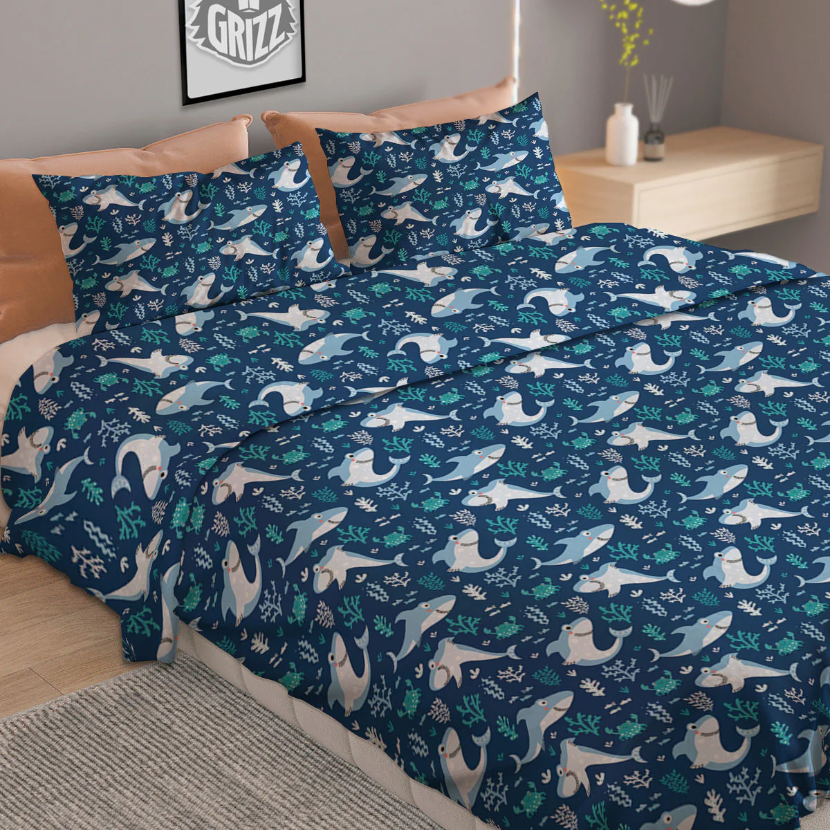 Shark Cute Print Pattern Duvet Cover Bedding Set - Image 2