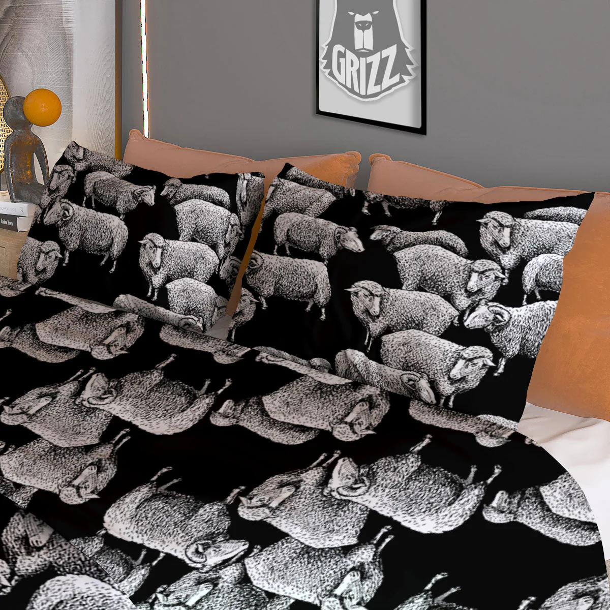 Sheep Doodle Print Pattern Duvet Cover Bedding Set - Image 3
