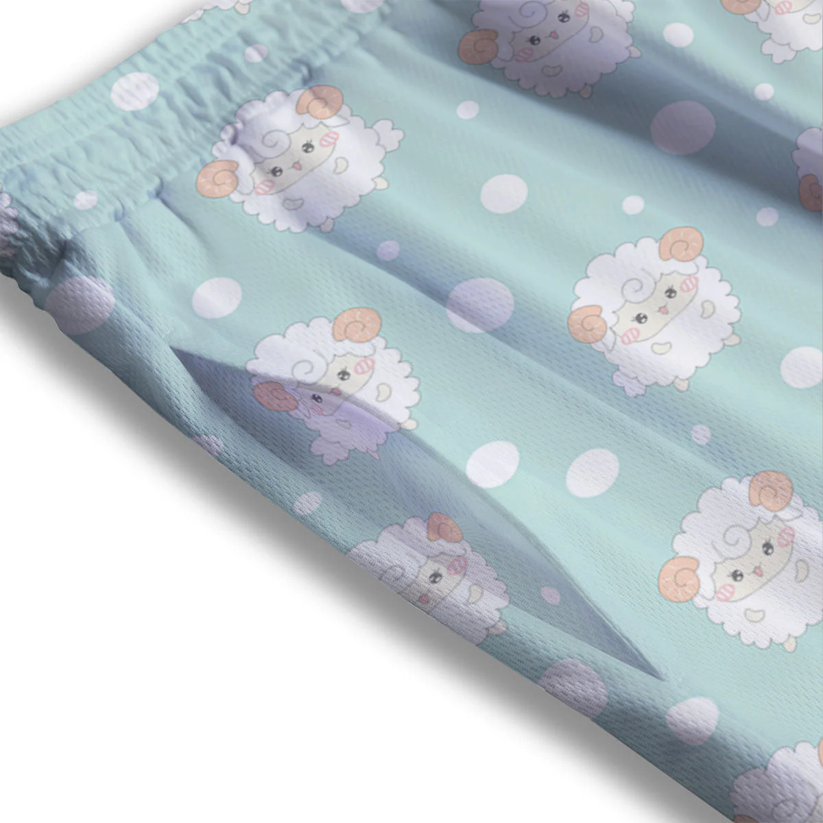 Sheep Kawaii Print Pattern Mesh Shorts - Image 3