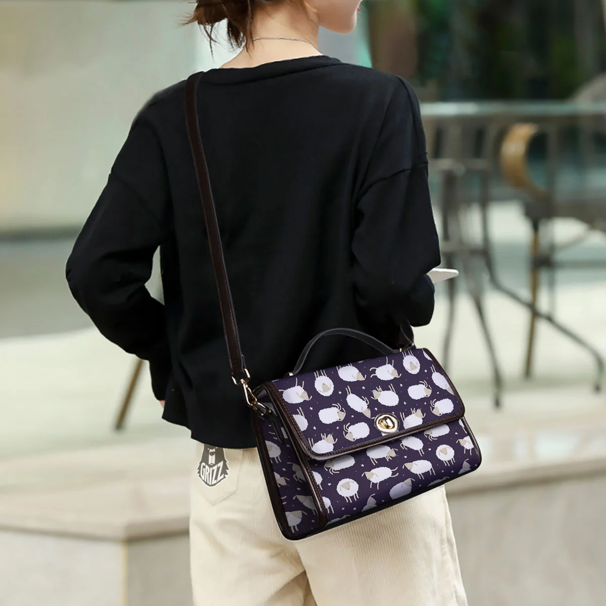 Sheep Print Pattern Women's Satchel Bag - Image 3