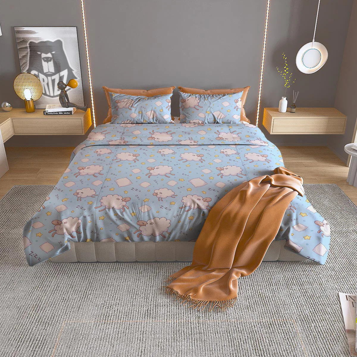 Sheep Sleeping Print Pattern Duvet Cover Bedding Set