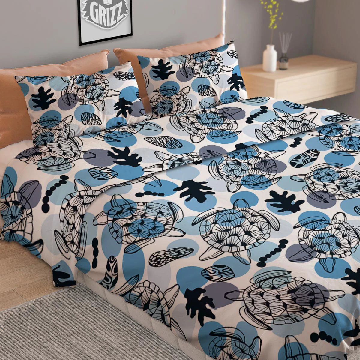 Shell Sea Turtle Print Pattern Duvet Cover Bedding Set - Image 2