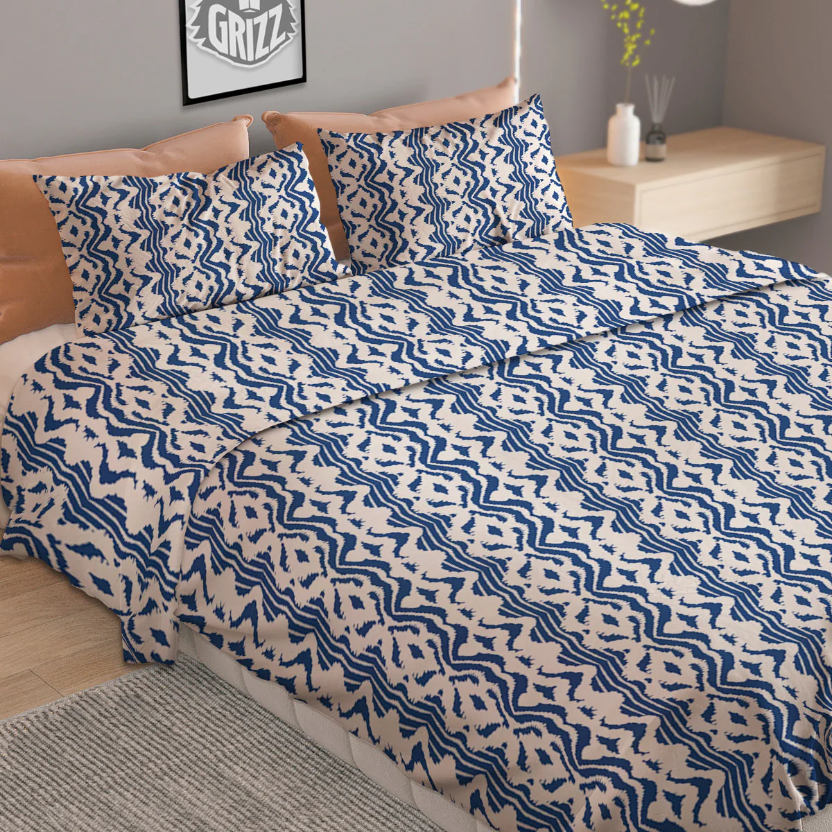 Shibori Wave Print Pattern Duvet Cover Bedding Set - Image 2