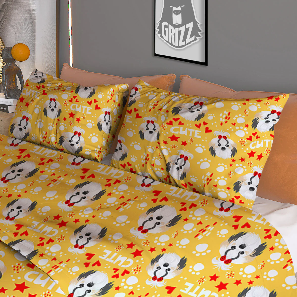 Shih Tzu Cartoon Print Pattern Duvet Cover Bedding Set - Image 3