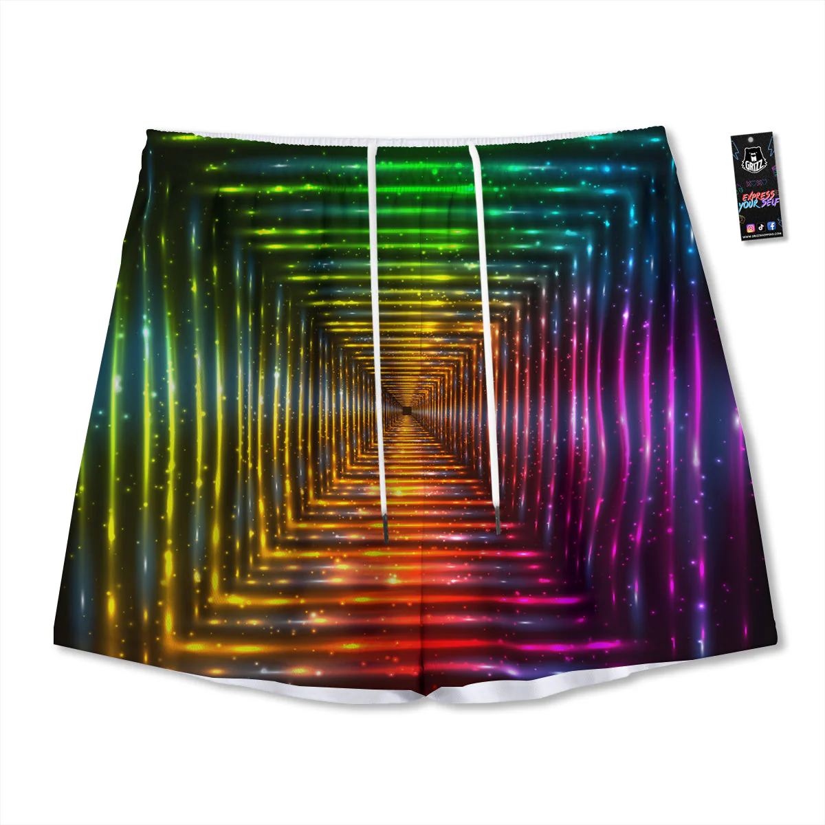 Shining Lights Rainbow Colors Neon Print Mesh Shorts