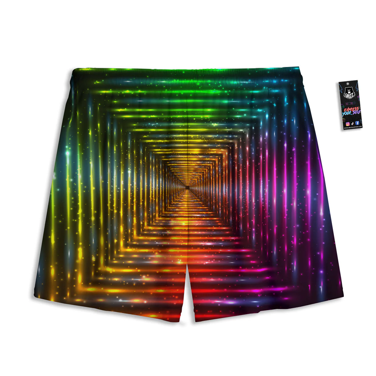 Shining Lights Rainbow Colors Neon Print Mesh Shorts - Image 2