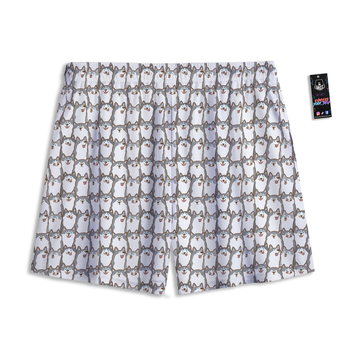 Siberian Husky Cute Print Pattern Mesh Shorts - Image 2