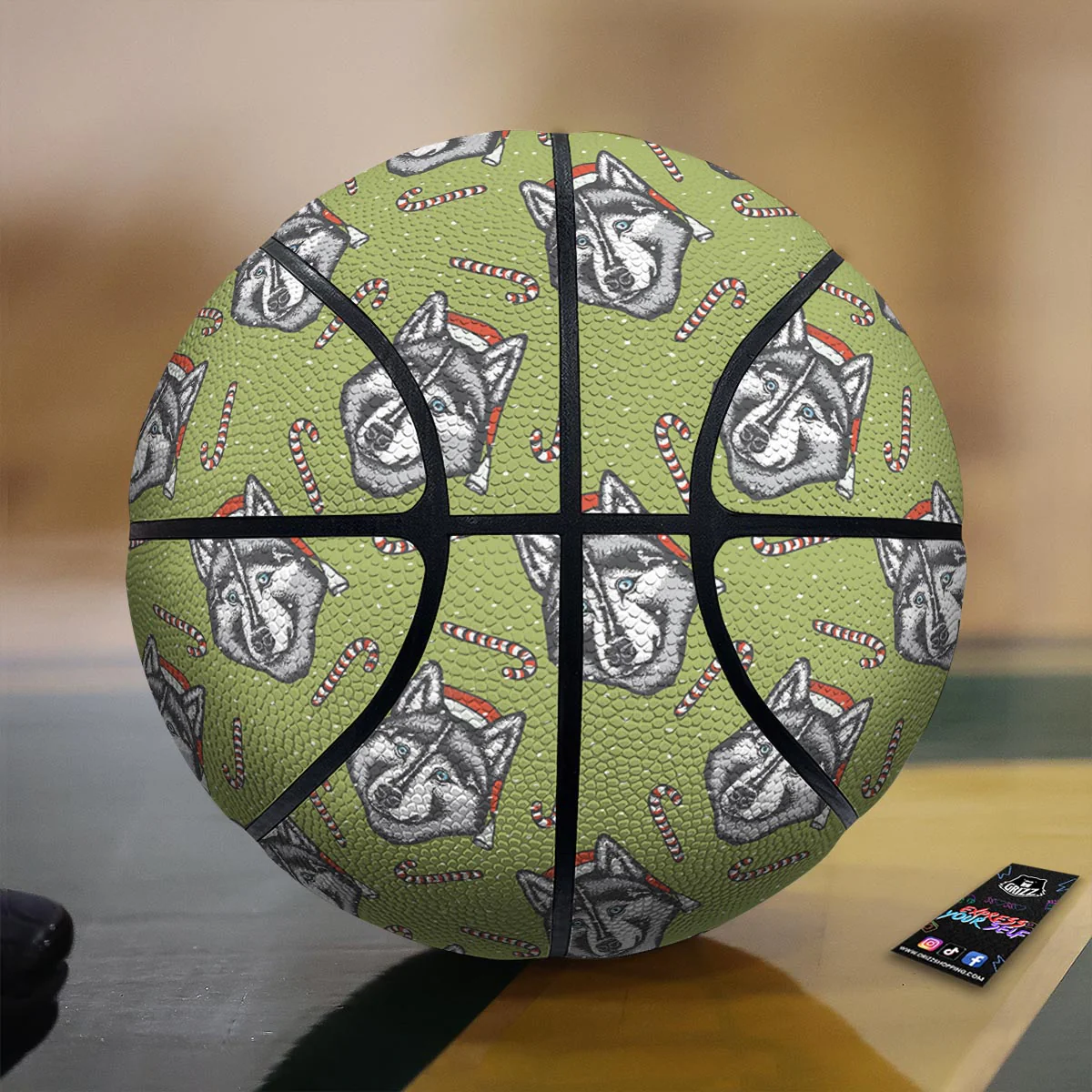 Siberian Husky Santa Print Pattern Basketball