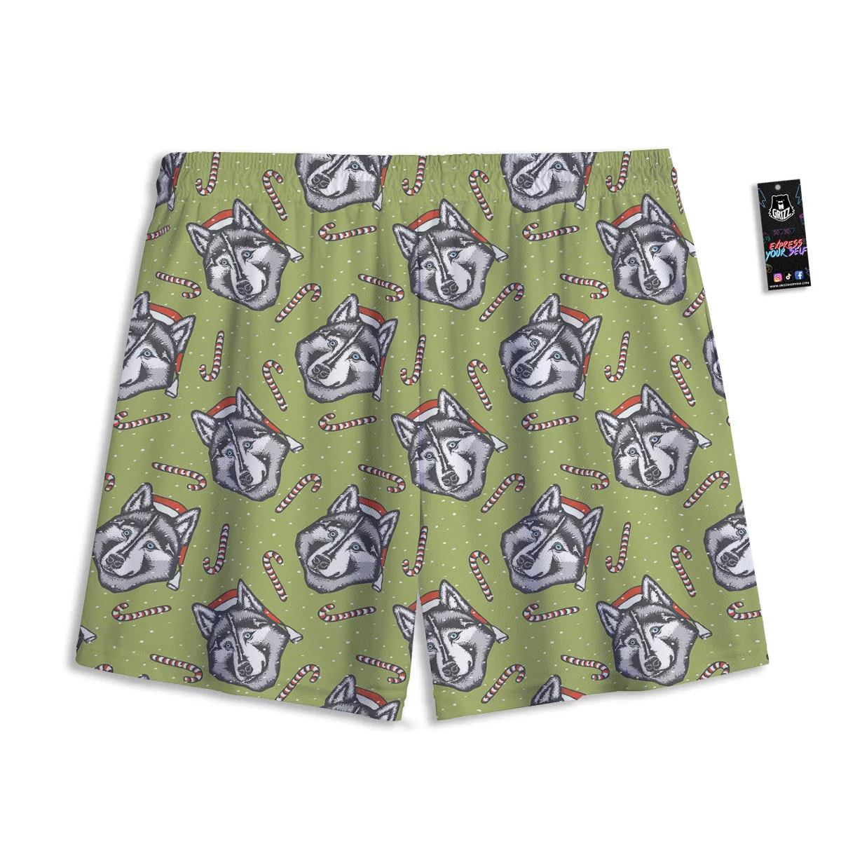 Siberian Husky Santa Print Pattern Mesh Shorts - Image 2