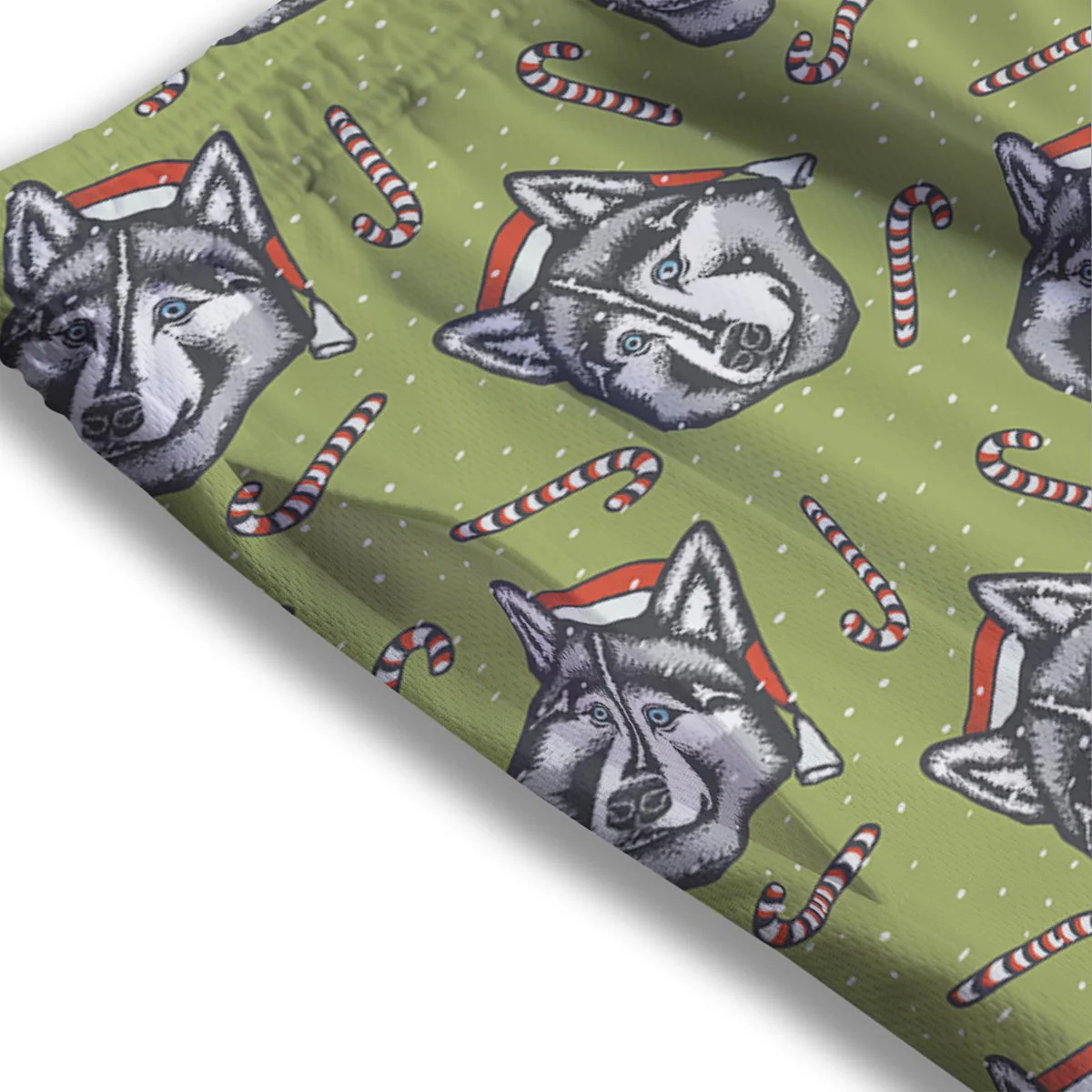 Siberian Husky Santa Print Pattern Mesh Shorts - Image 3