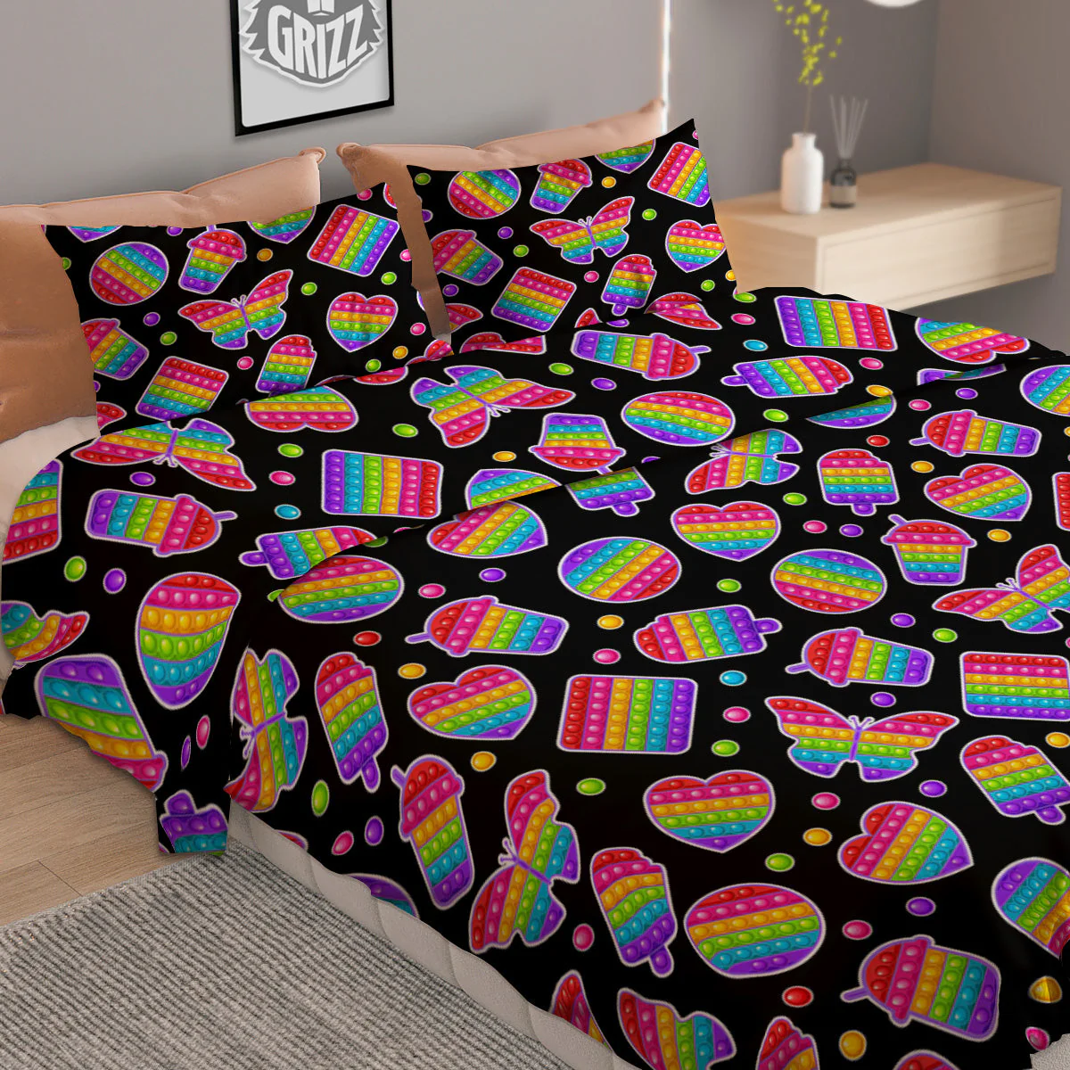 Silicone Bubbles Pop it Colorful Print Pattern Duvet Cover Bedding Set - Image 2