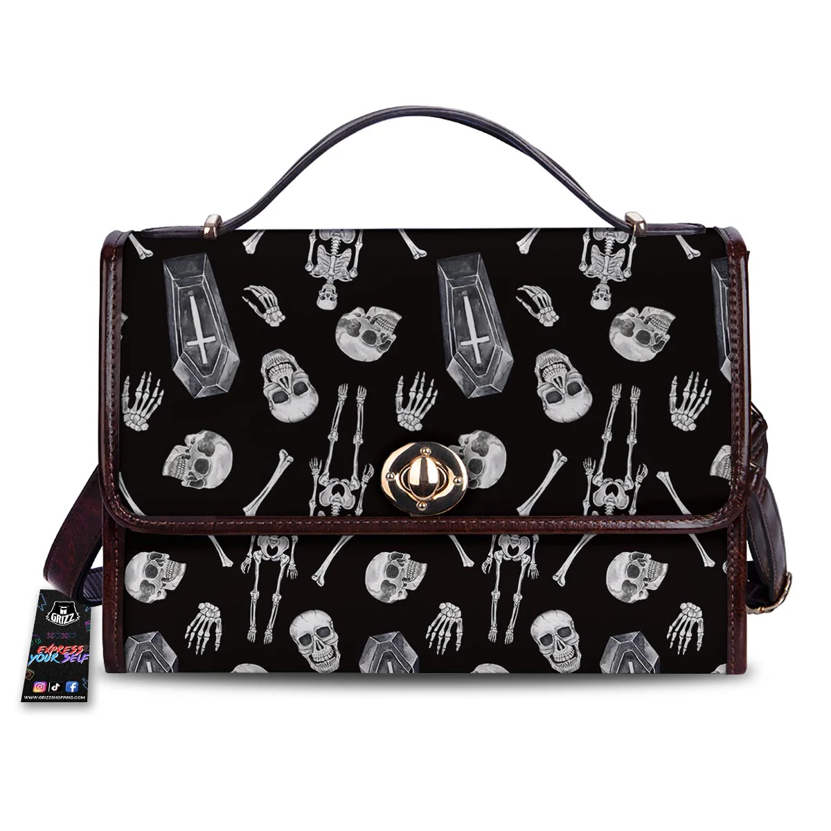 Skeleton And Tomb Print Pattern Women's Satchel Bag