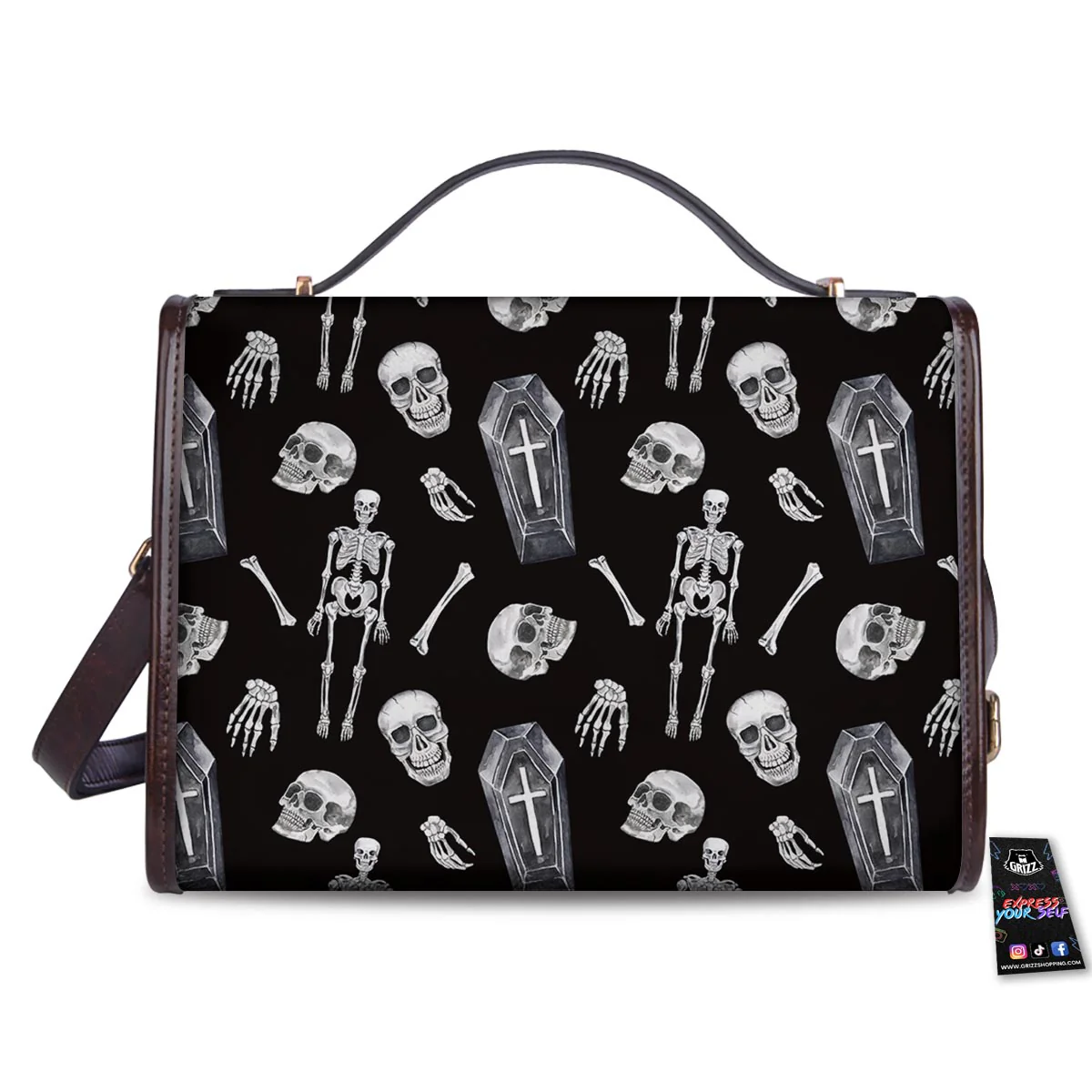 Skeleton And Tomb Print Pattern Women's Satchel Bag - Image 2
