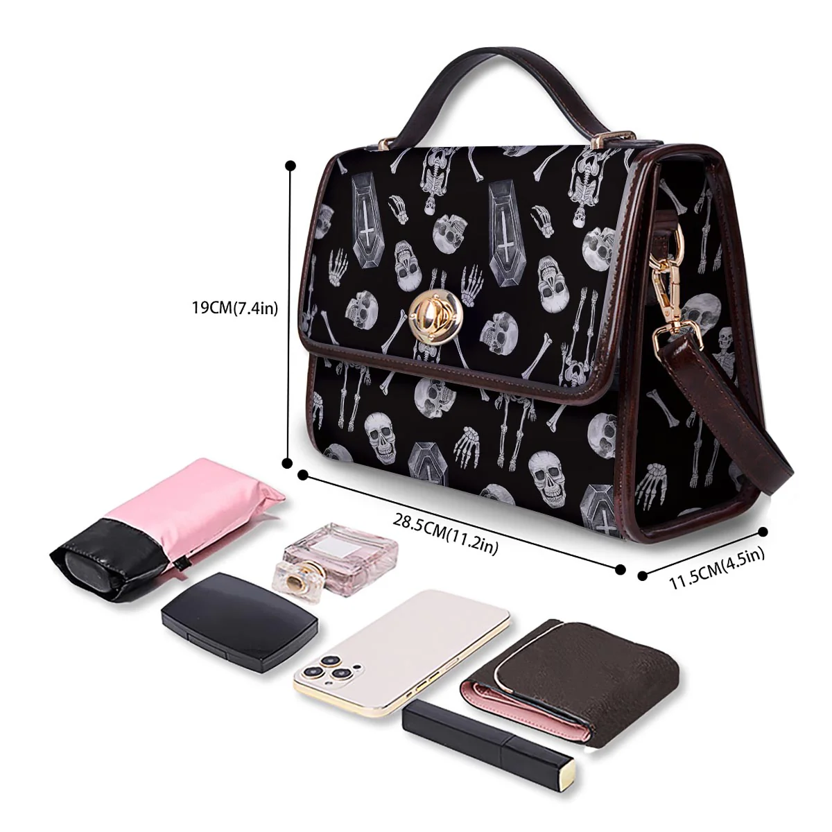 Skeleton And Tomb Print Pattern Women's Satchel Bag - Image 4