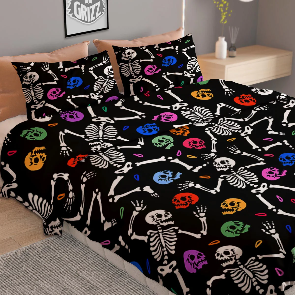 Skeleton Dancing Trippy Print Pattern Duvet Cover Bedding Set - Image 2