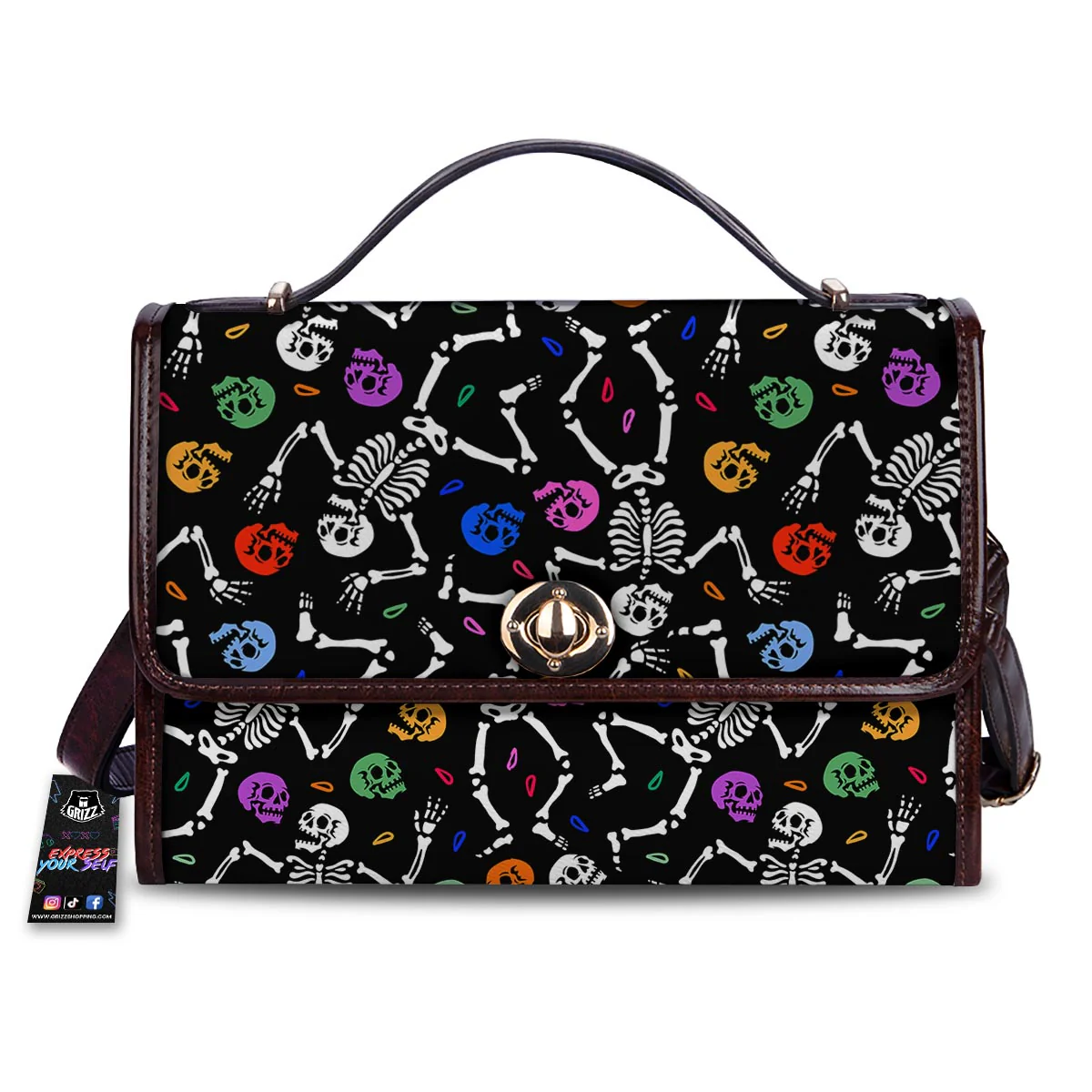 Skeleton Dancing Trippy Print Pattern Women's Satchel Bag